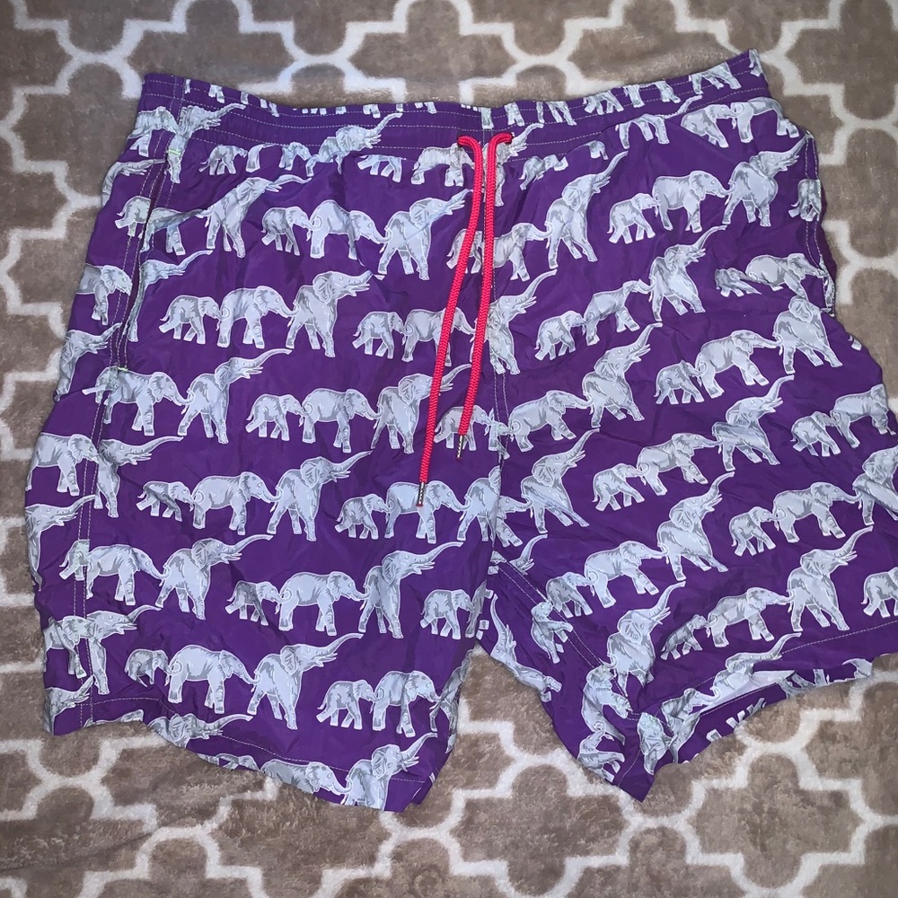 Men’s Swimming Trunks, Purple Elephants,Pink Laces